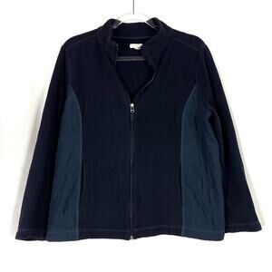 Talbots Outlet | Navy Blue Fleece Jacket Full Zip 100% Polyester Womens XL